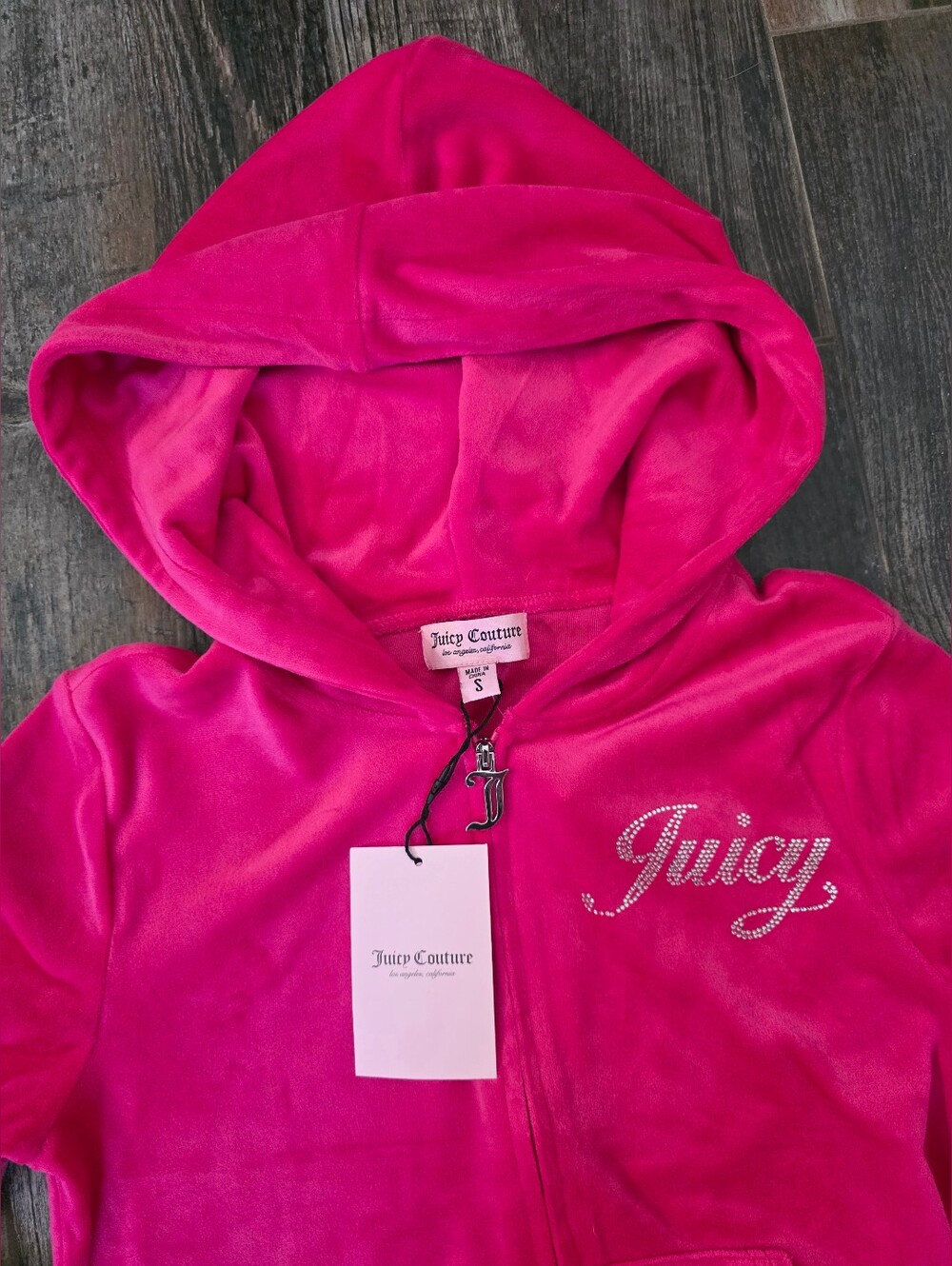 Juicy Couture Vibrant Pink Velour Hoodie & Pant Set Track Suit - Picture 7 of 9